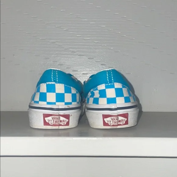 Vans Blue/ teal and White Checkered Slip-On Sneakers, kids size 13 - Picture 4 of 7